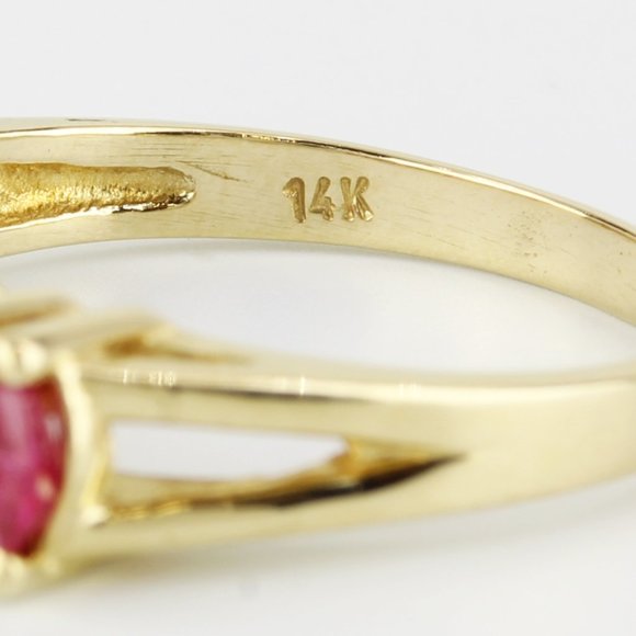 14K Yellow Gold Marquise Ruby & Diamond Anniversary Wedding Band Cocktail Ring - Picture 5 of 7